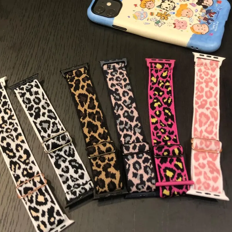 Nylon Camo Leopard Print Watch Strap for Apple Watch S12 and iWatch 12th Gen