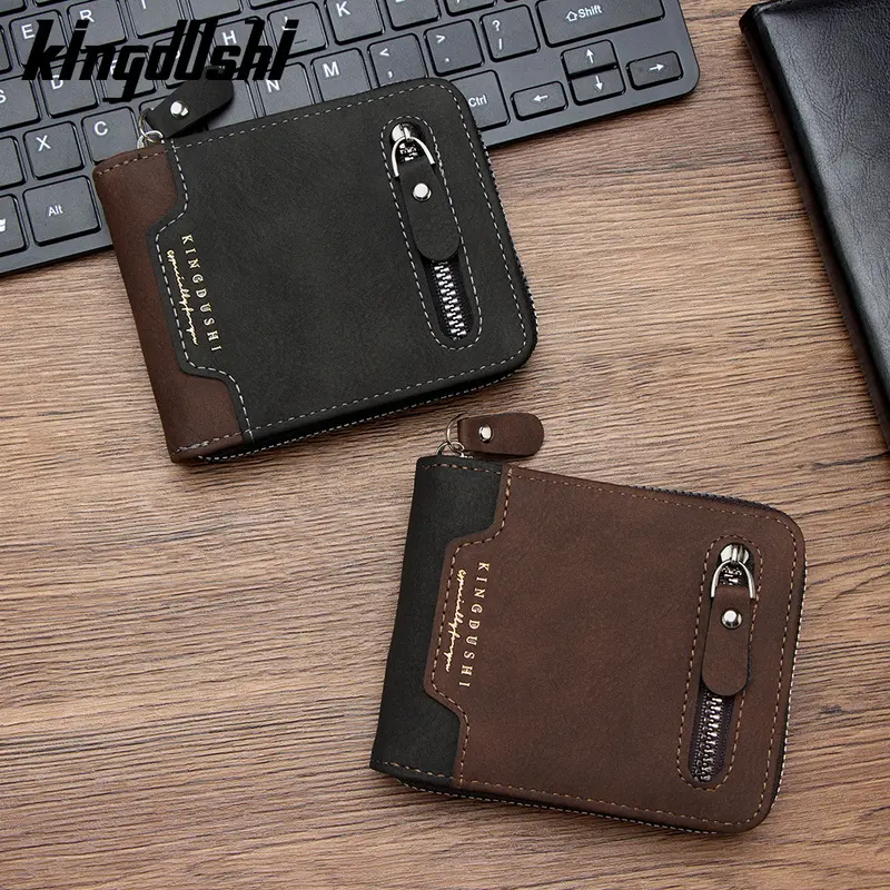 Men's short wallet with multiple card slots, large capacity, zipper