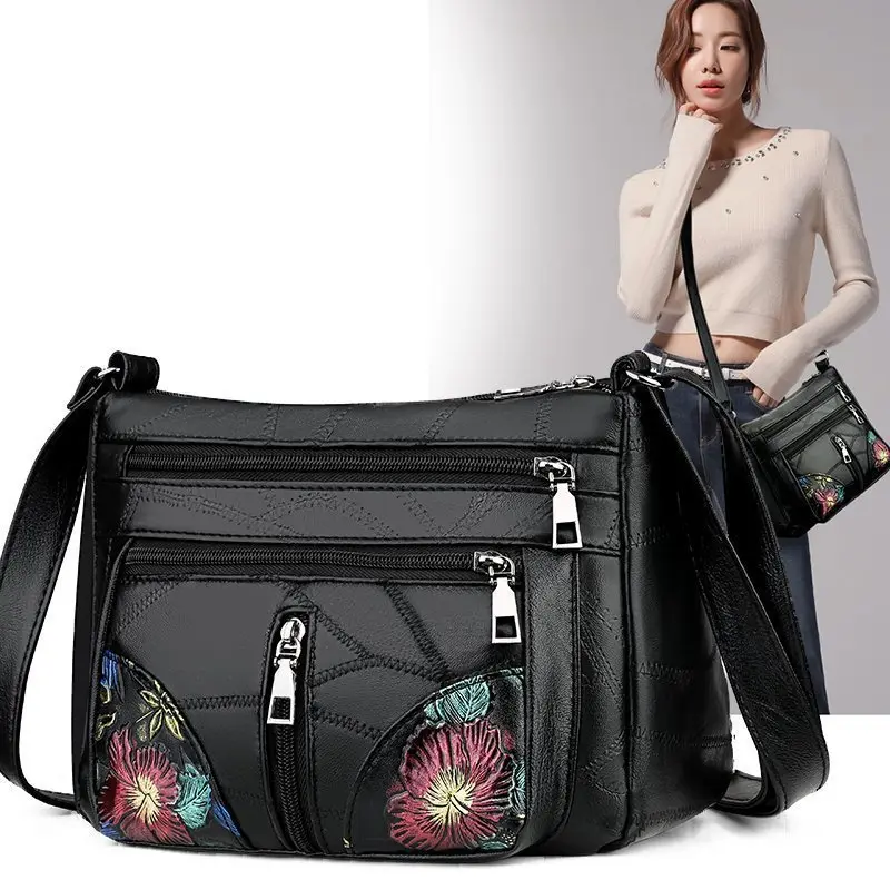 Middle-Aged Women's Large Soft Leather Crossbody Shoulder Bag