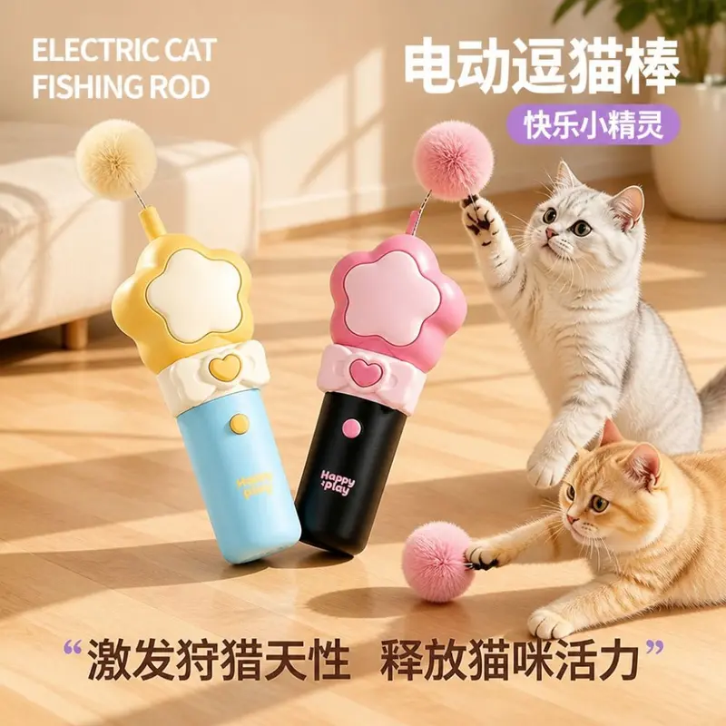 Elektrikli kedi oltası oyuncağı, şarjlı kedi çubuk oyuncak