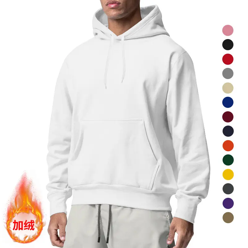 Men's Thick Autumn Winter Hooded Sweatshirt, Solid Color Sportswear
