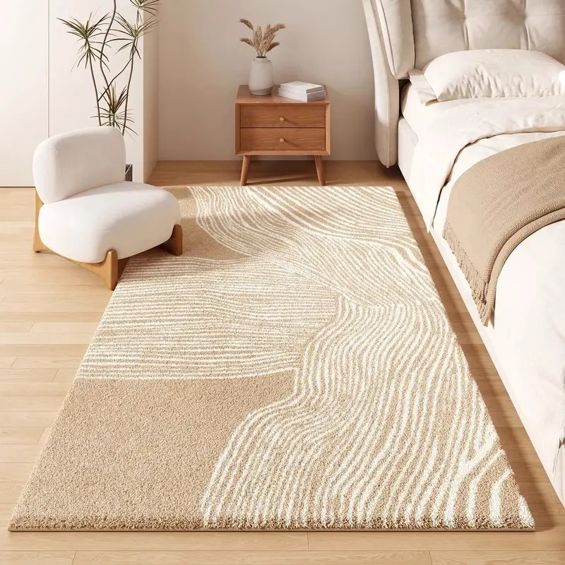 Light Luxury Bedroom Rug, Machine Washable, Wood-Look