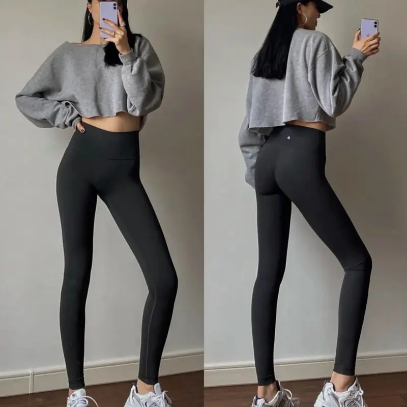 Women's Yoga Pants with Logo, Nine-Point Length, High Waist, Butt Lift