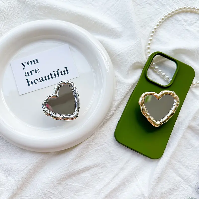Heart Shaped Phone Airbag Holder with Mirror Portable