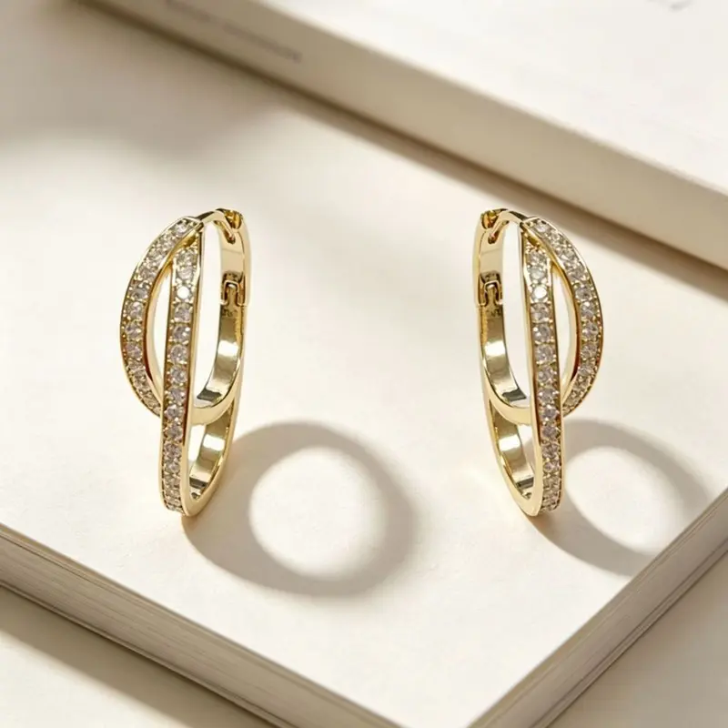 Zirconia ear clips, vintage double-ring design