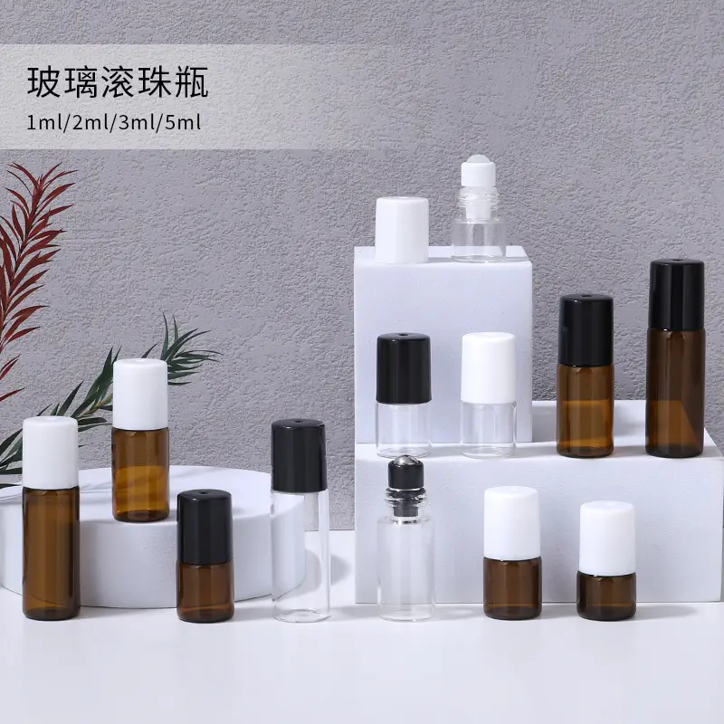 Parfüm Roll-On Mini Şişe 1ml 2ml Şeffaf Uçucu Yağ Şişesi 3ml 5ml Kahverengi Esans Dağıtım Şişesi Taşınabilir Paket