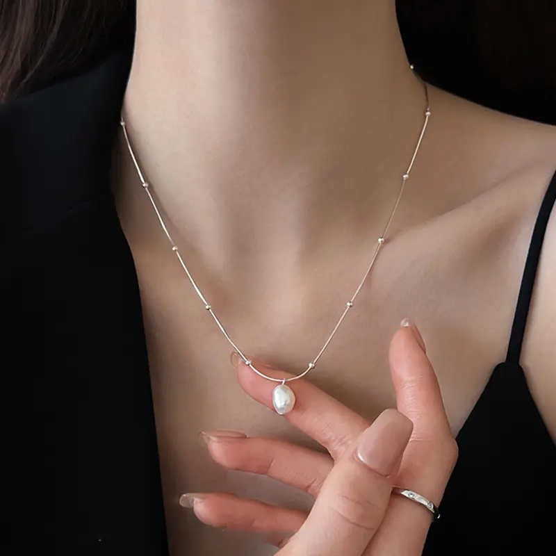 Freshwater pearl necklace, titanium steel, non-fading