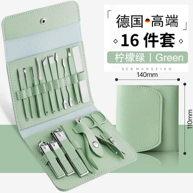 Nail care set, 16-piece, matcha green