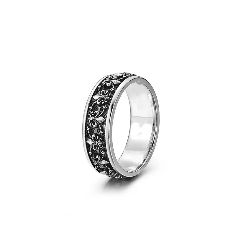 Chiba silver iris flower ring for men adjustable open