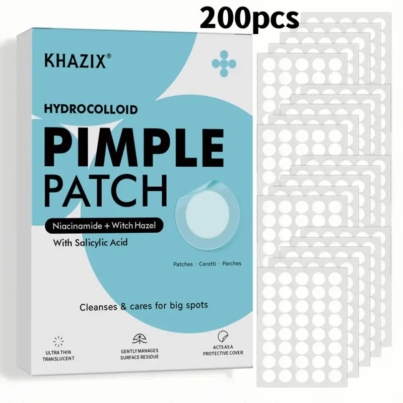 Blue Hydrocolloid Acne Patches, 200 Pieces, Multiple Sizes