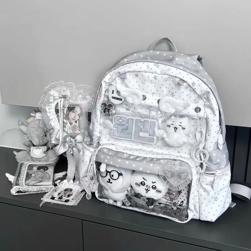 Angel Polka Dot School Backpack, Laptop Compartment, Large Capacity
