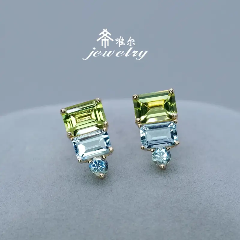 1.7 carat peridot stud earrings, 925 silver 18K gold