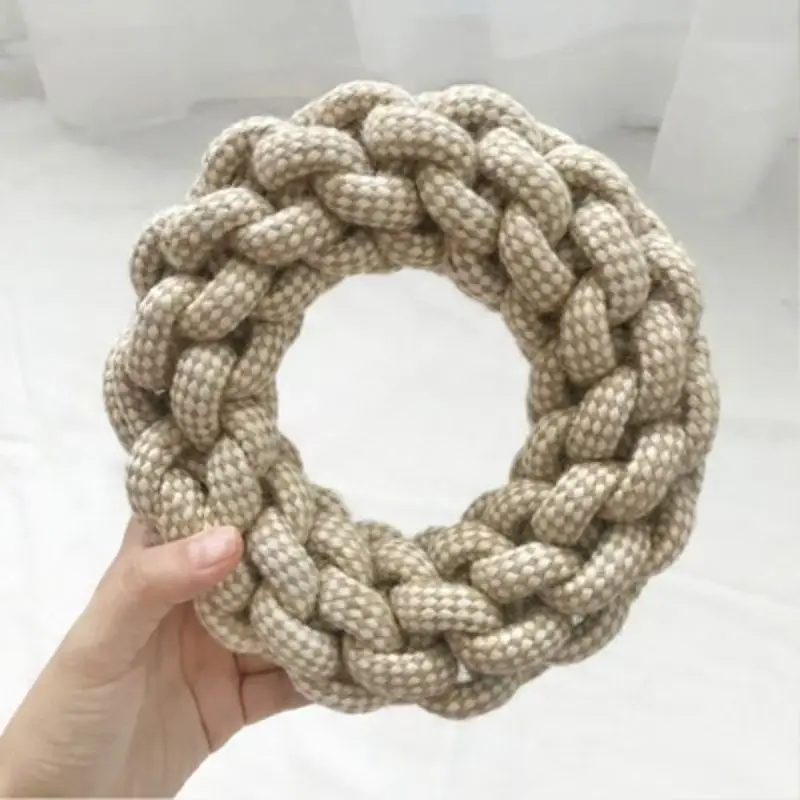 Indestructible Dog Chew Toy Hemp Rope Ring Teeth Cleaning