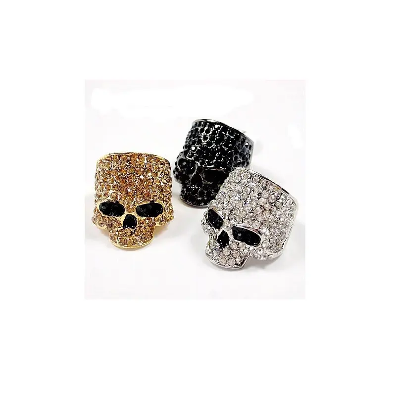 Punk Skull Ring, Metal, Rhinestone Studded