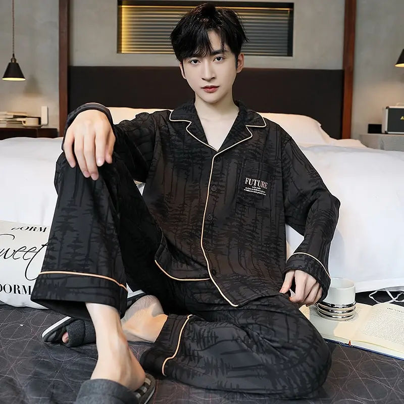 Men's Pajama Set, 100% Cotton Long Sleeve, Spring Autumn