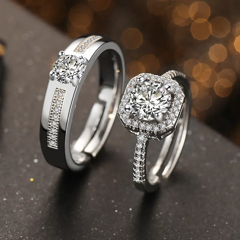 Trauringe für Paare, simulierter Diamant, Silberdesign