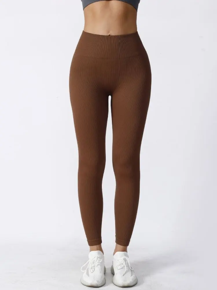 Nahtlose gerippte Yoga-Leggings High Waist Fitness
