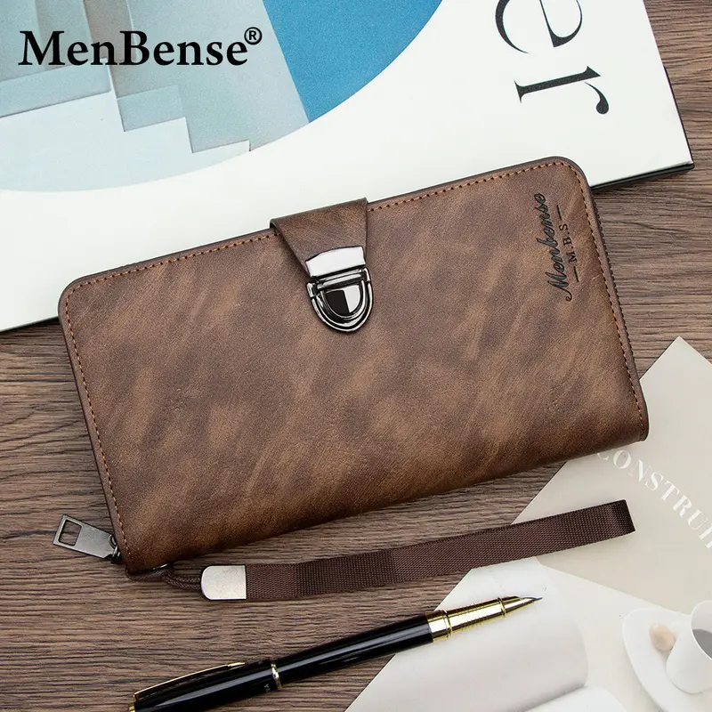Long Men's Wallet with Lock Buckle Clutch, Large Capacity