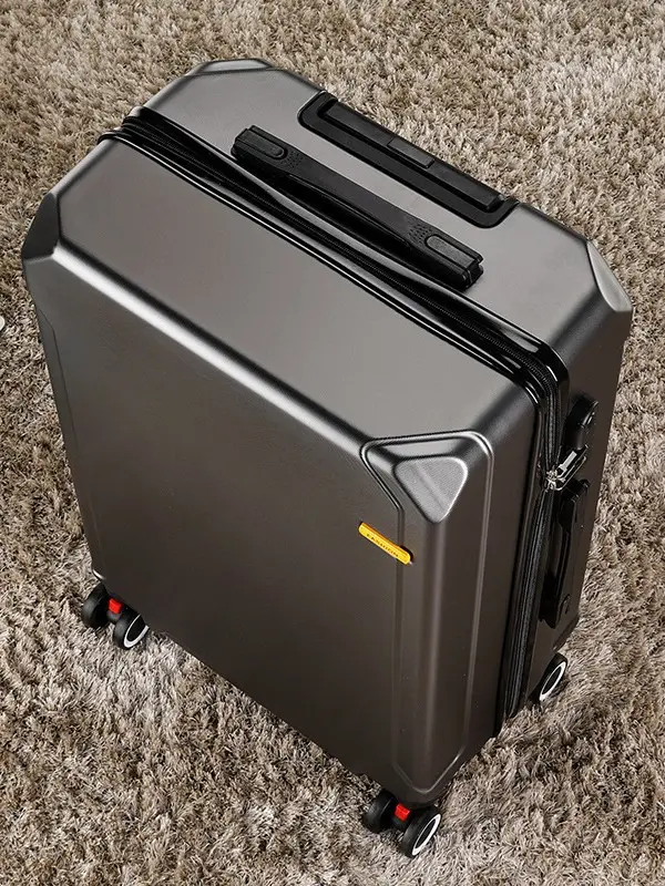 Men's Leather Business Suitcase, Zipper, Combination Lock, Wheeled