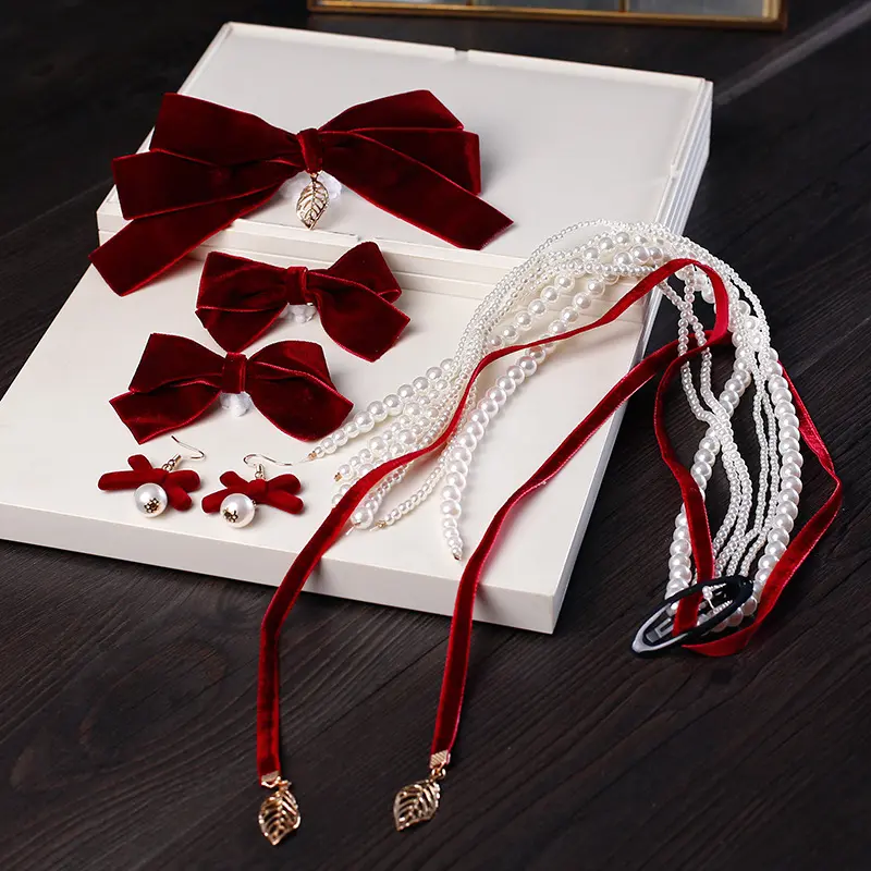 Vintage Wine Red Bridal Side Clip with Pearl Hair Accessory for Weddings