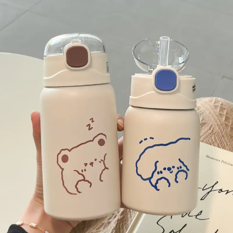 Pipetli 304 paslanmaz çelik termos bardak, kızlar ve çocuklar için