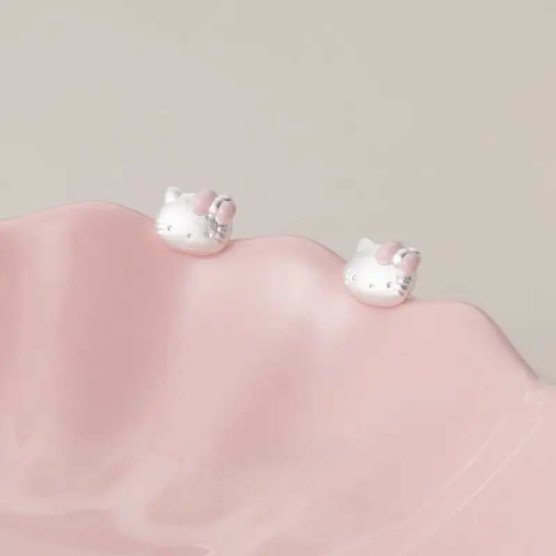S999 Silver Butterfly Bow Kitten Stud Earrings Delicate