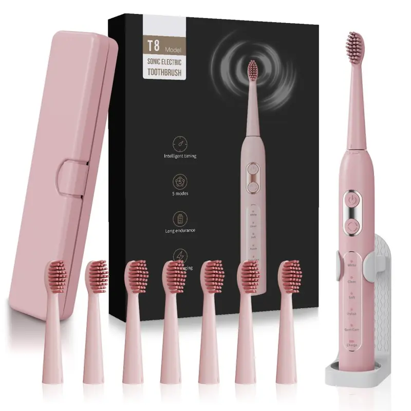 T8 Sonic Electric Toothbrush, 8 Brush Heads, Rechargeable