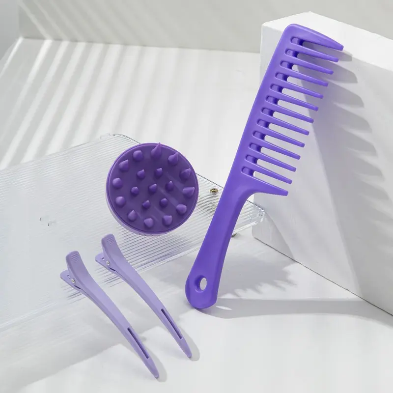 Dolia Hair Smoothing Wide-Tooth Comb Styling Hair Sectioning Duck Clip Silicone Shampoo Brush Set.