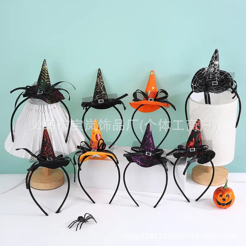 Halloween Witch Hat Headband with Spider Web Design for Children