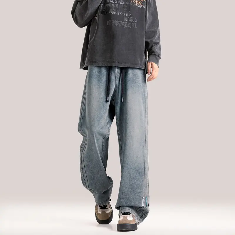 Men's Plus Size Straight-Leg Washed Jeans, Loose Fit, L-9XL