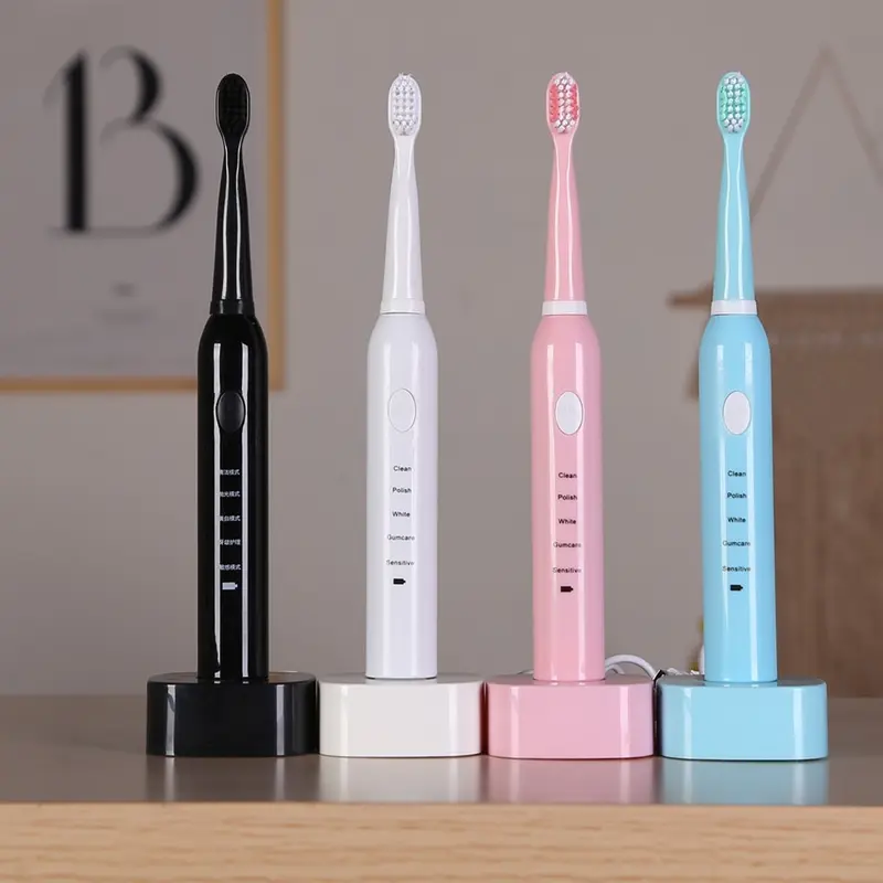 Rechargeable Ultrasonic Waterproof Electric Toothbrush with Soft Bristles, Portable for Ad