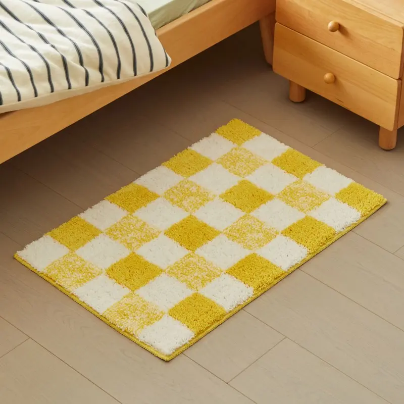 Ins Style Checkered Bath Mat, Absorbent Non-Slip Matte Bathroom Rug