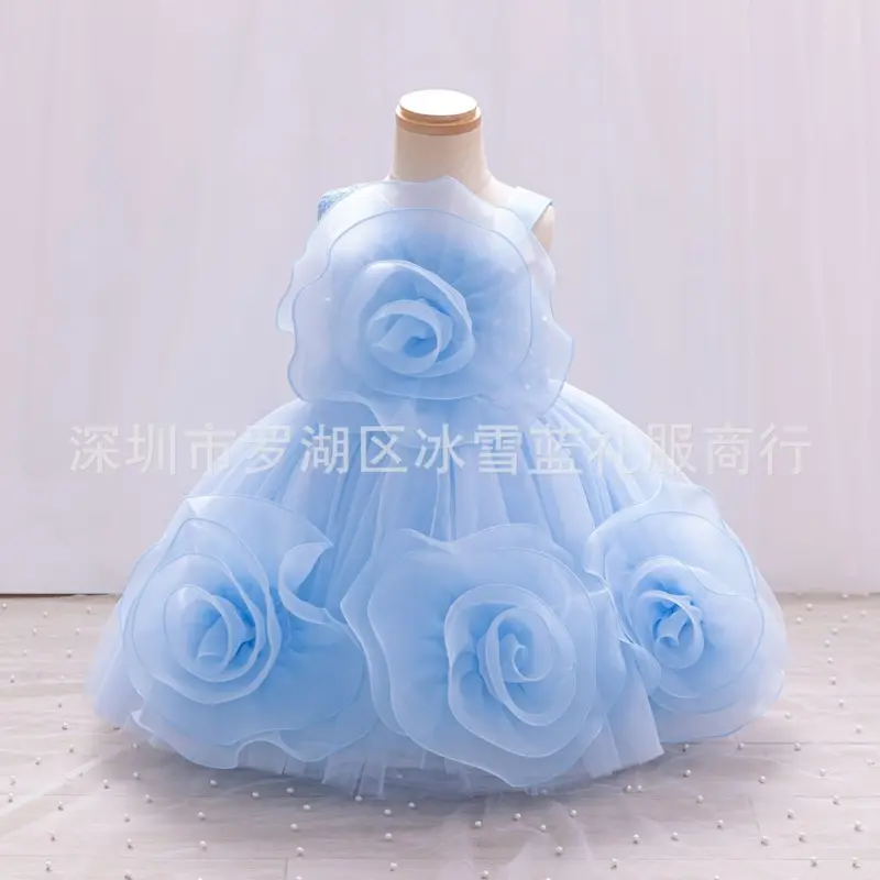 Mädchen Tutu-Prinzessinnenkleid, Blumenmädchen-Kleid, blau