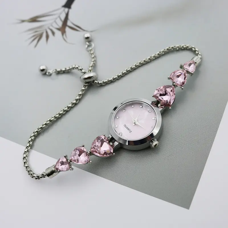 Girl's Quartz Watch with Heart and Diamond Design