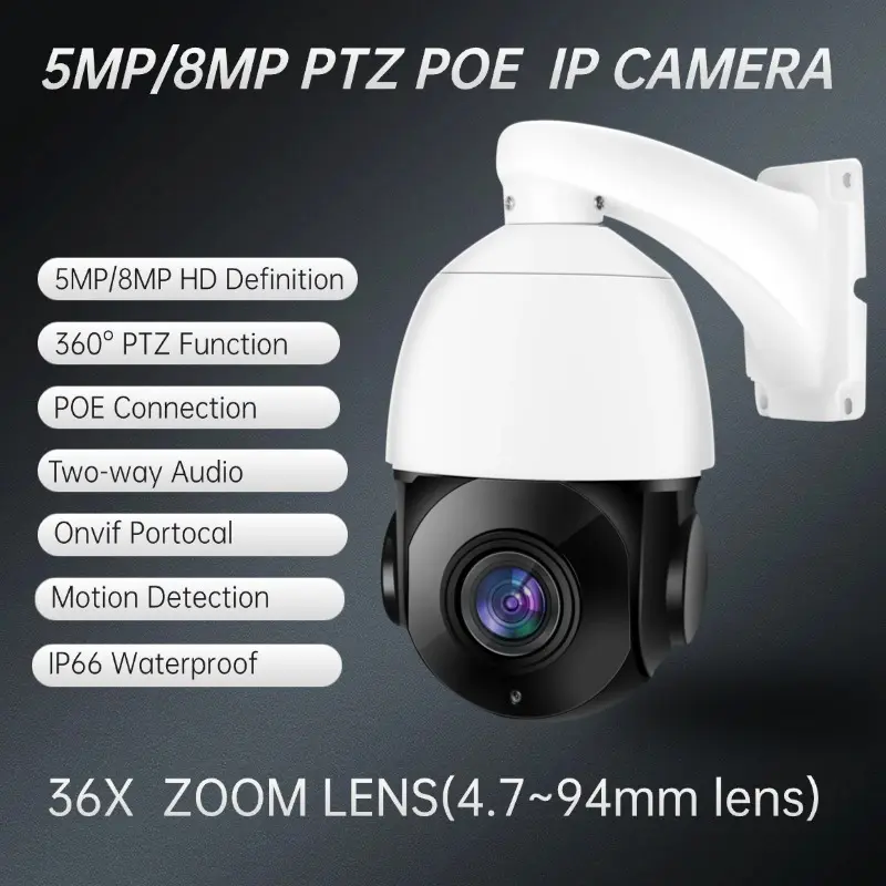Sınır Ötesi Bestseller 8 Milyon Zoom IP PTZ Kapalı Devre Televizyon Kamerası Açık Alan HD Kızılötesi Gece Görüşü POE