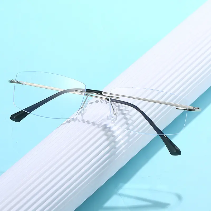 Men's Ultra-Light Rimless Square Eyeglass Frame, Prescription Myopia Glasses