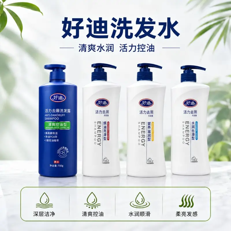 Шампунь Haodi Vitality Refreshing Oil Control Smooth, большой флакон, шампунь 750 г, питательный гладкий шампунь семейного размера