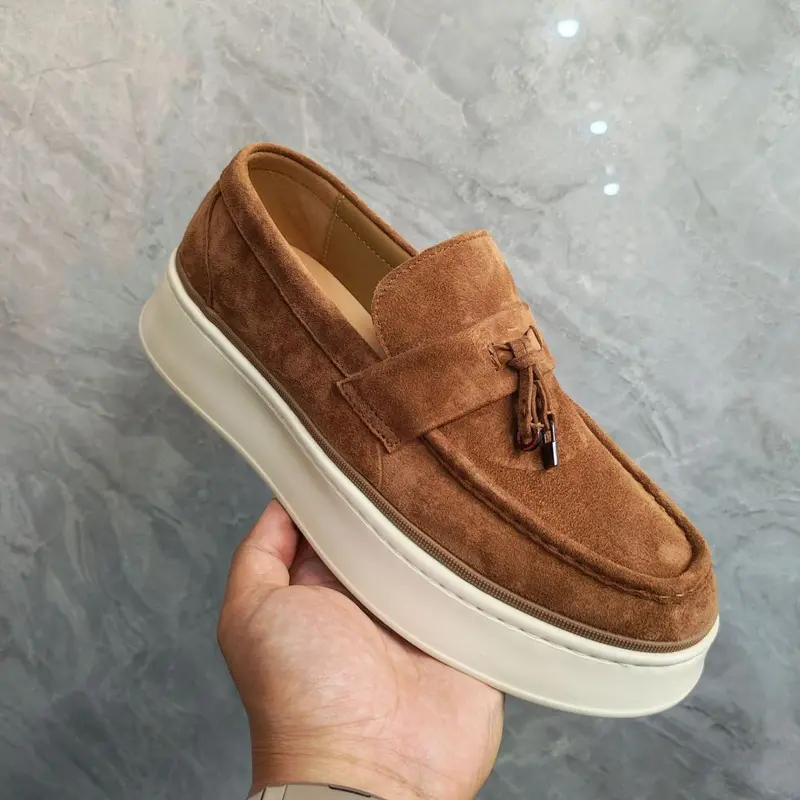 Men's Loafers, Matte Suede Genuine Leather, Breathable Flyknit Mesh, 2026