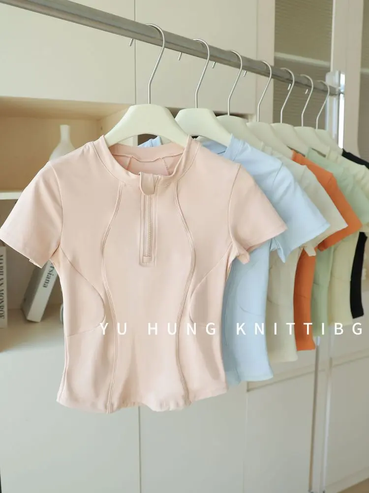 Women's Summer Sports Top, Thin, Stand-up Collar, Running and Pilates