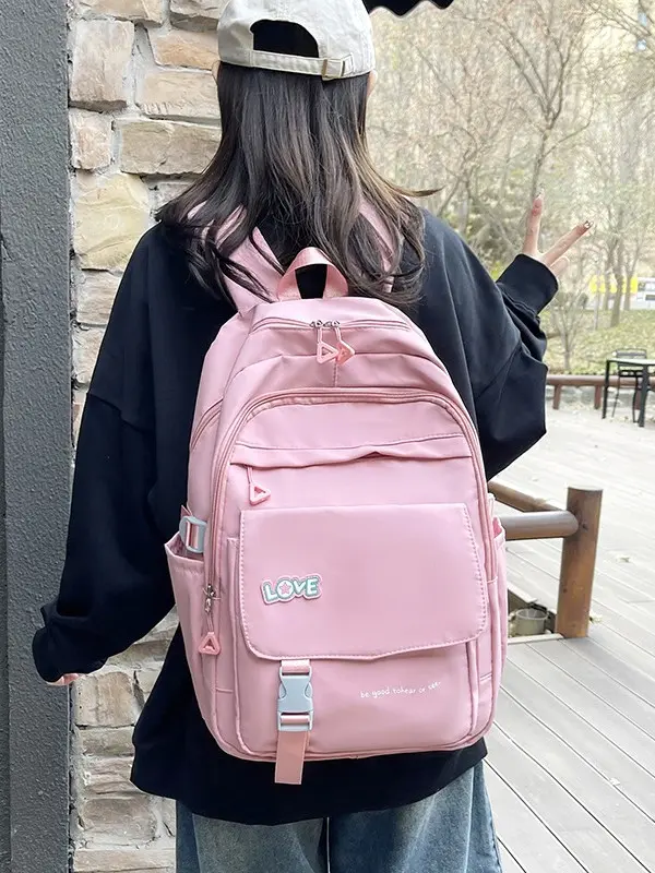 Color-Block School Backpack, Multi-Layer, Large Capacity
