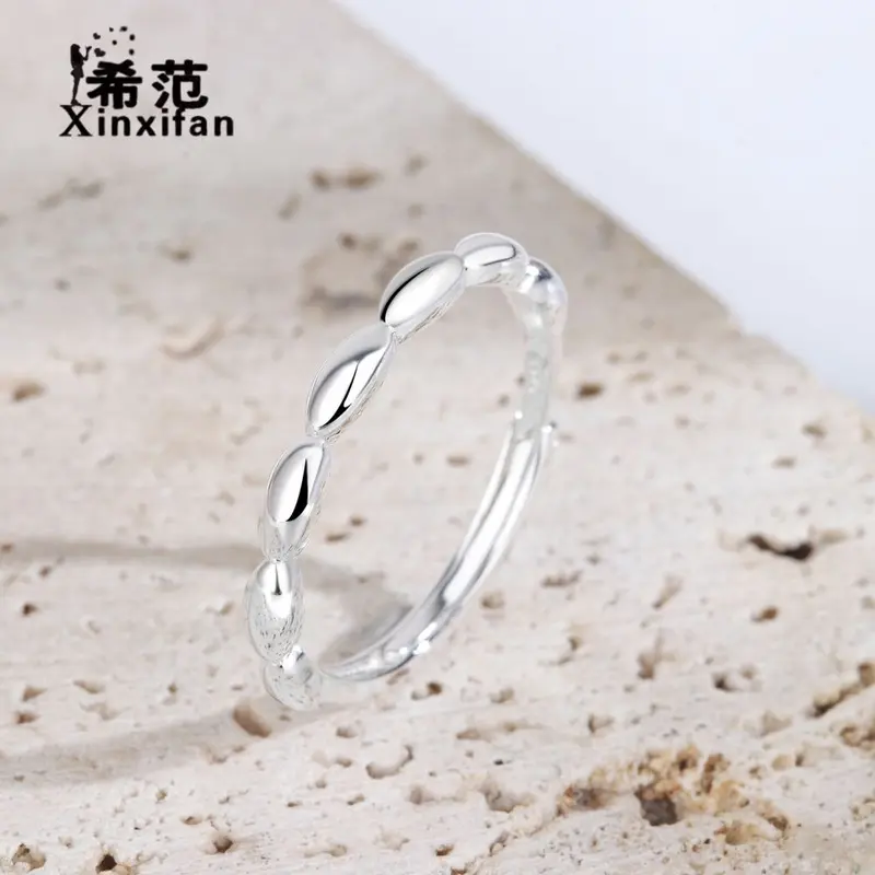 s999纯银七粒米戒指女足银情侣对戒女闭口招财转运指环素圈尾戒