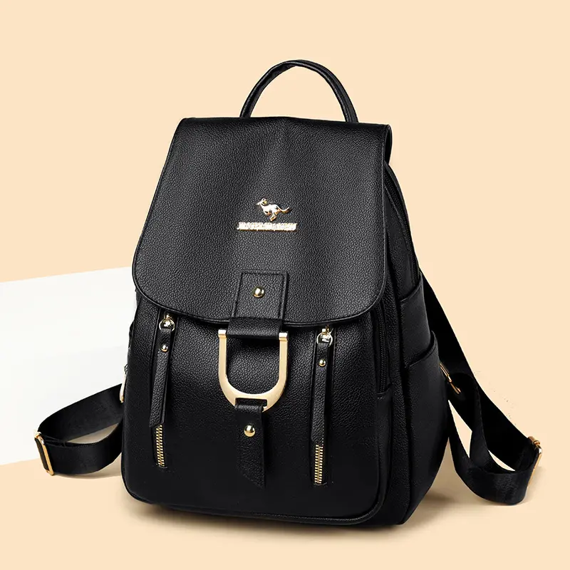 Women's PU Leather Backpack, Japanese-Korean Style, Elegant