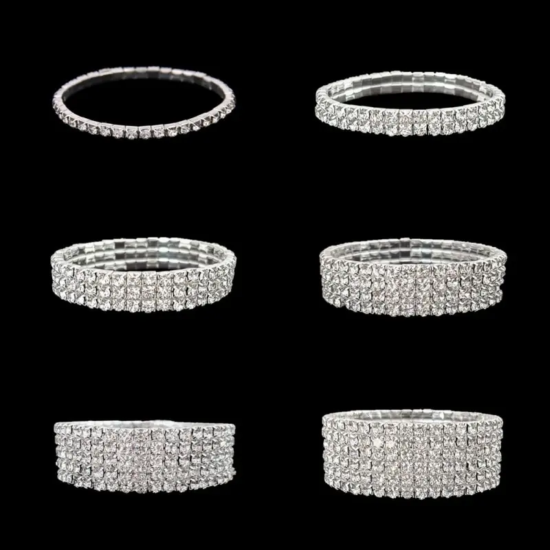 Women's full rhinestone elastic bracelet with multi-row claw chain