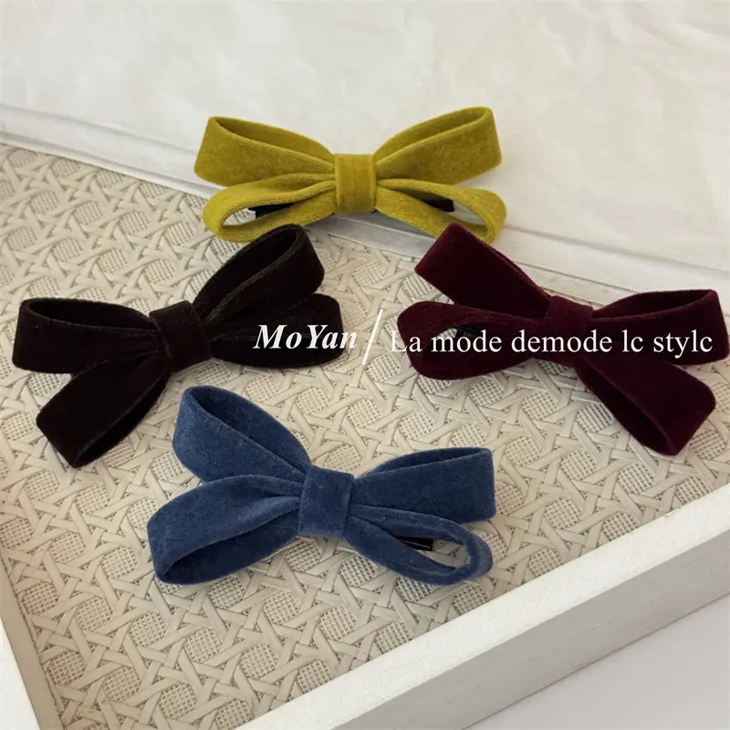 Vintage Velvet Bow Hair Clip, Bangs Clip, Duckbill Clip