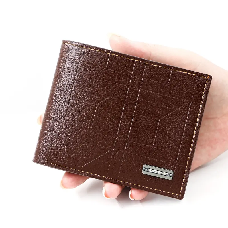 Men's Short Wallet with Plaid Pattern and Coin Pocket