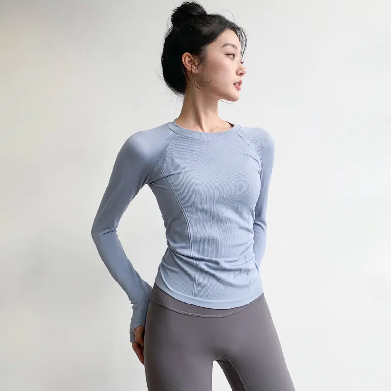 瑜伽服运动上衣女春季款圆领高弹显瘦专业运动长袖跑步速干健身服