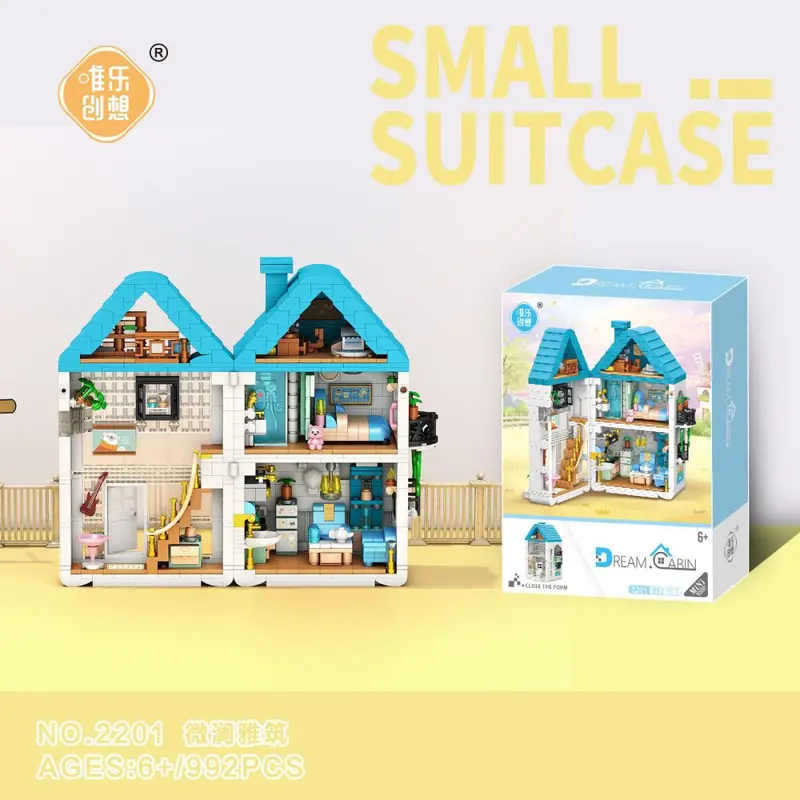 Mini sokak manzaralı küçük ev yapı blokları seti, çocuk eğitici oyuncak