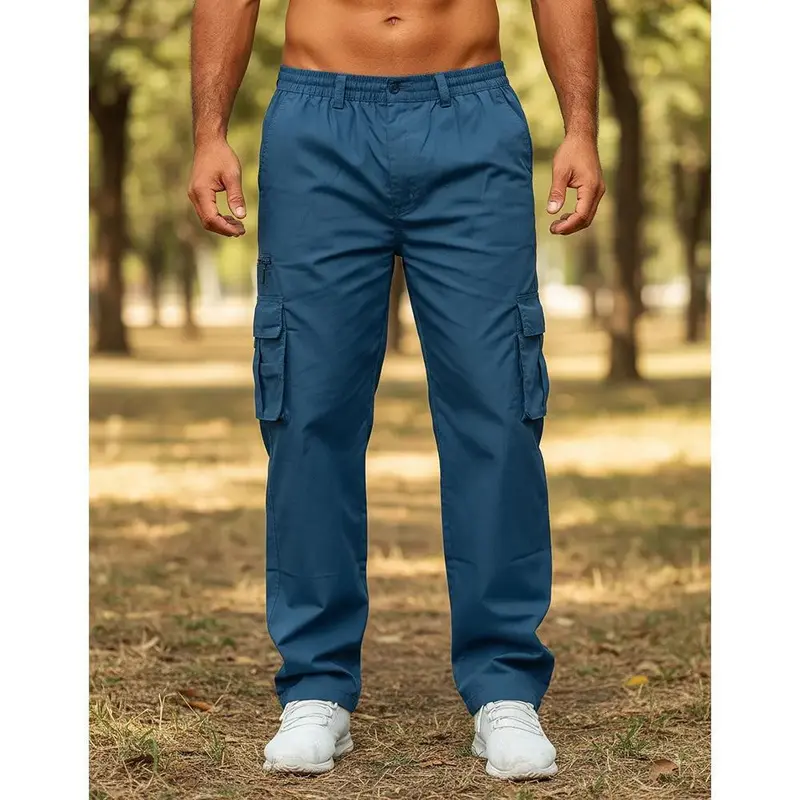 Herren Freizeithose mit mehreren Taschen, lockerer gerader Schnitt, Cargohose
