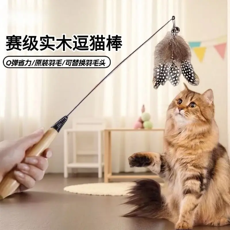 Long Handle Feather Cat Teaser Wand, Durable