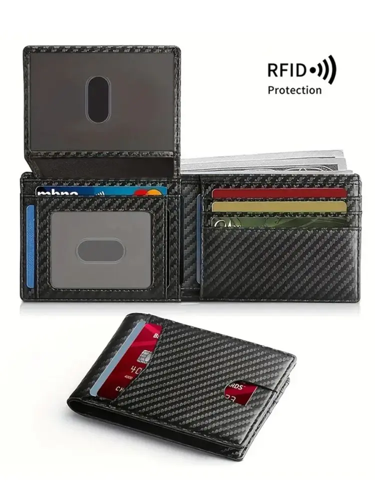Men's Wallet with 14 Card Slots and RFID Protection, Carbon Pattern